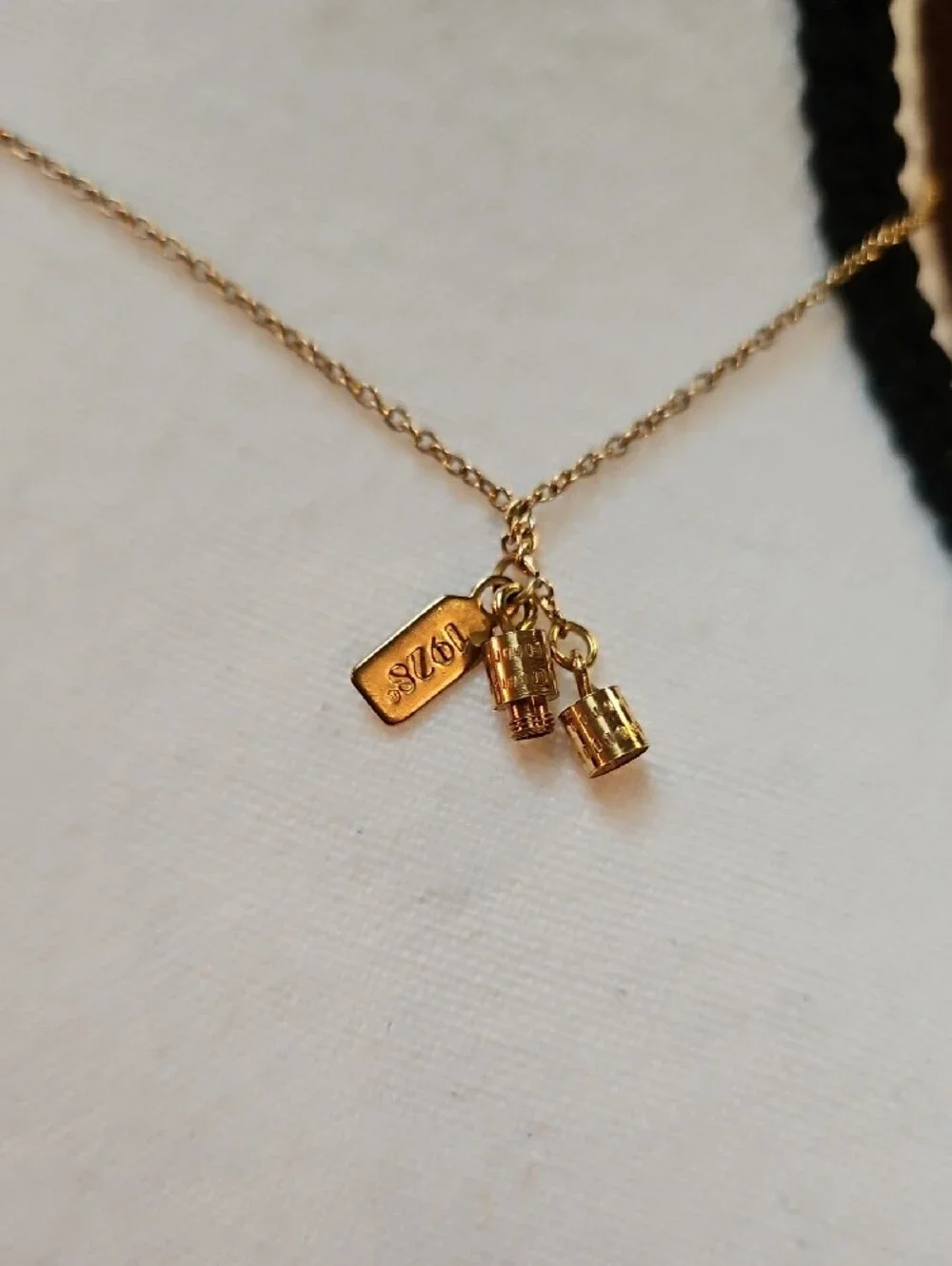 1928 Gold-Tone Circle Necklace with Blue Enamel Bird Bee Butterfly Charms